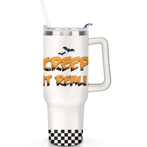 1pc Boo Ghost 40oz Tumbler with Straw & Handle - Insulated Stainless Steel Cup | Holiday Gift for Man Women (Christmas, Valentine's, Birthday)