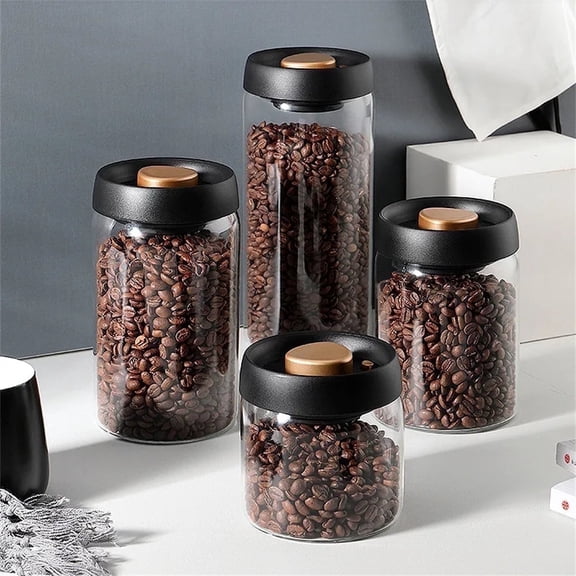 1PC Coffee Canister Airtight Lid Vacuum Glass Food Storage Container for Grounds Coffee,Coffee eans,Candy,Rice,Spice,30oz
