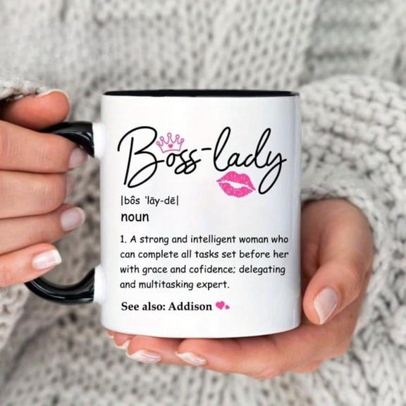 1pc Boss Lady Mug 1pc Earthenware Boss Lady Definition Coffee Mug 11oz Reusable Round Graphic Cup Hot Cold Beverages Washable Ideal New Year Christmas Day Women