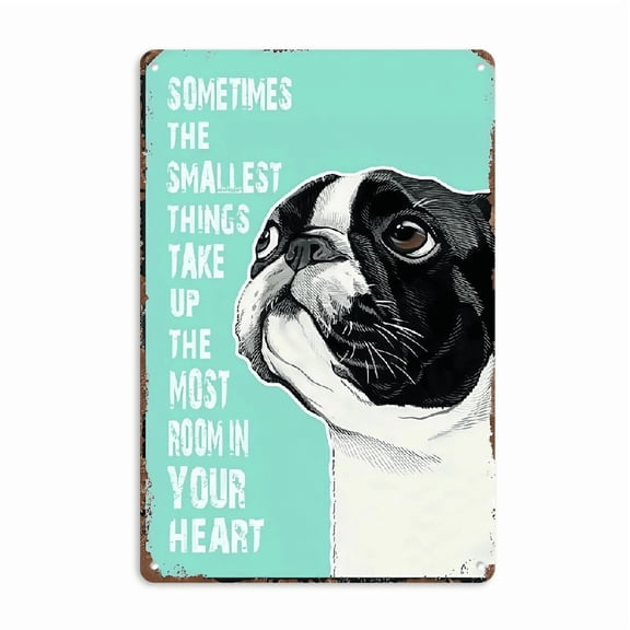 1pc Boston Terrier Metal Wall Art - 8*12 Inch Vintage Iron Painting with Inspirational Quote, Rustic Home Decor for Dog Lovers, Light Blue & Teal Design, Dog Decor Wall Decor For Home Kitchen