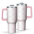 thumbnail image 1 of 1pc Bow 40oz Tumbler with Straw & Handle - Insulated Stainless Steel Cup | Holiday Gift for Man Women (Christmas, Valentine's, Birthday), 1 of 7