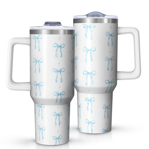 1pc Bow 40oz Tumbler with Straw & Handle - Insulated Stainless Steel Cup | Holiday Gift for Man Women (Christmas, Valentine's, Birthday)