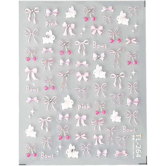 1pc Bowknot Pattern PET & Glass Nail Art Stickers Self Adhesive for Nail Tips Decals Decorations Pink 10.3x8x0.1cm Stickers: 5~14x6~10mm craft