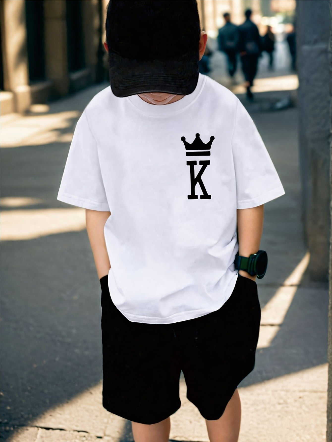 1pc Boys' Girls Letter K with Crown Graphic Print Short-Sleeve T-Shirt ...