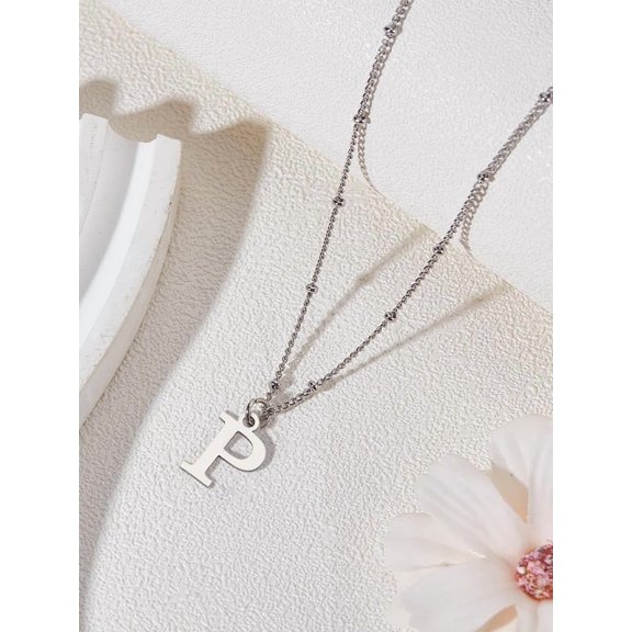 1pc Brass Chain & 304 Stainless Steel Letter Pendant Necklaces Platinum & Stainless Steel color Lead Free & Nickel Free & Cadmium Free Letter H