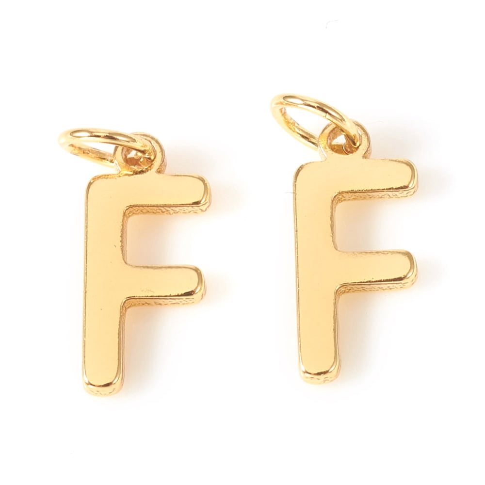 1pc Brass Charms with Jump Rings Letter Real 18K Gold Plated Letter.F F ...
