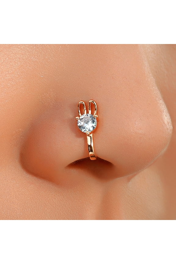 1pc Brass Clear Zirconia Zirconia Clip-on Nose Septum Rings Rabbit Light golden 12mm