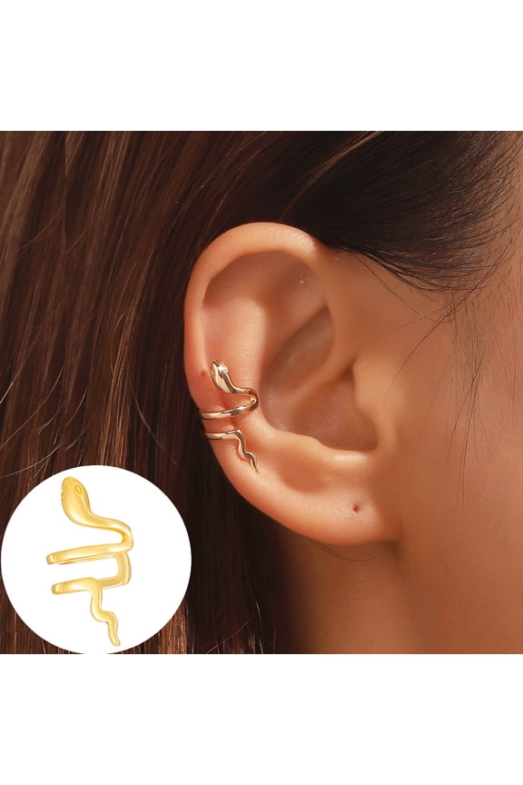 1pc Brass Cuff Earrings for Women Light Gold Snake 10x10mm