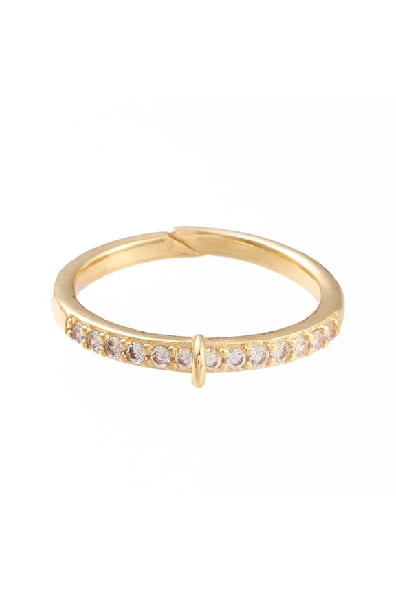 1pc Brass Cuff Finger Ring Settings Loop Ring Base with Micro Pave Clear Cubic Zirconia Long-Lasting Plated Golden Size 7 17mm Hole: 1x1.5mm