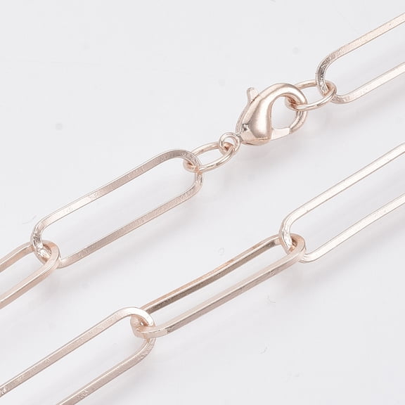 1pc Brass Flat Oval Paperclip Chain Necklace Making with Lobster Claw Clasps Rose golden 19.68 inch(50cm) Link: 22x6x1mm