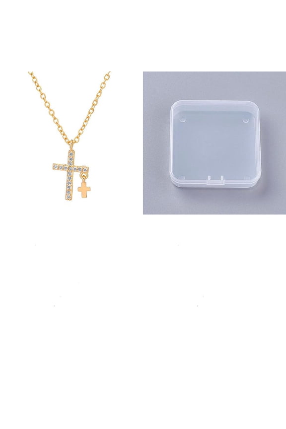1pc Brass Full Crystal Rhinestone Double Cross Pendant Necklaces for Women Golden 18.11 inch(46cm)