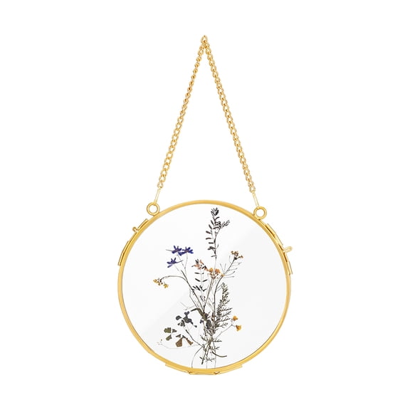 1pc Brass & Glass Hanging Photo Frame DIY Artwork Display Frame Golden 255mm