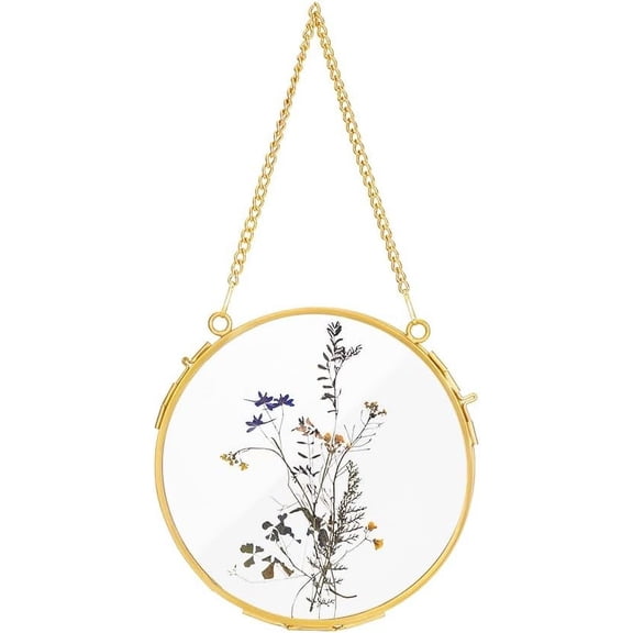 1pc Brass Glass Hanging Photo Frame DIY Artwork Display Frame Golden 255mm
