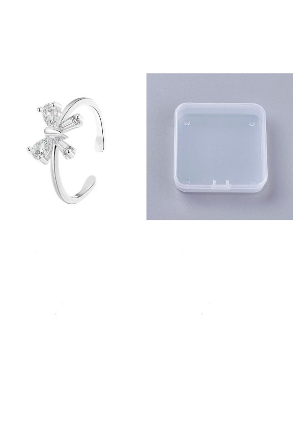 1pc Brass Micro Pave Clear Cubic Zirconia Cuff Rings Bowknot Platinum Inner Diameter: 17mm