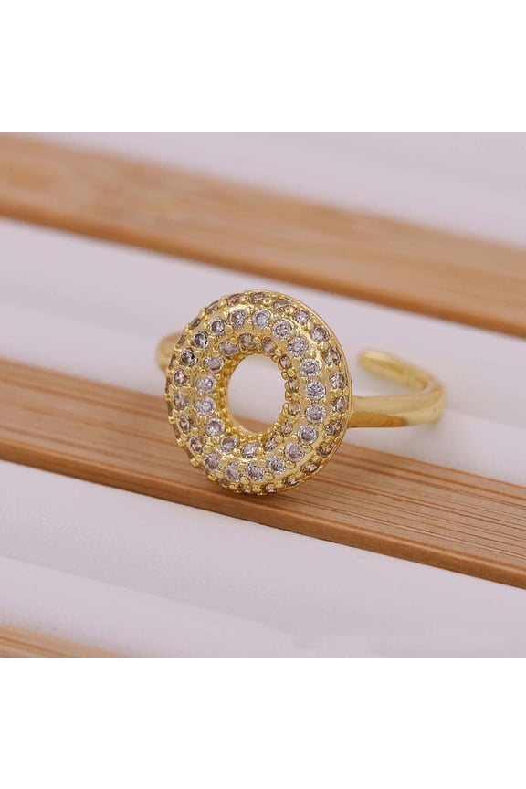 1pc Brass Micro Pave Clear Cubic Zirconia Initial Cuff Rings Golden Letter O Inner Diameter: Adjustable