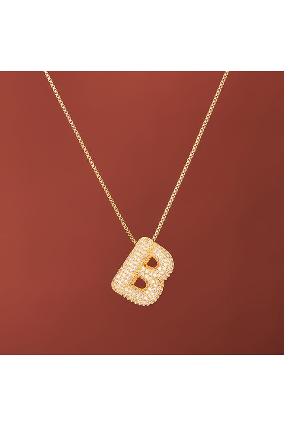 1pc Brass Micro Pave Clear Cubic Zirconia Initial Necklaces for Women Golden Letter B 15.75 inch(40cm)