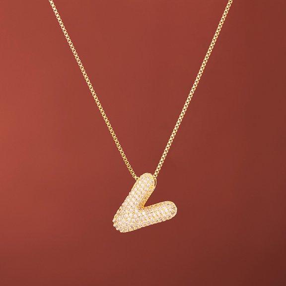 1pc Brass Micro Pave Clear Cubic Zirconia Initial Pendant Necklaces for Women Golden Letter V 15.75 inch(40cm)DIY