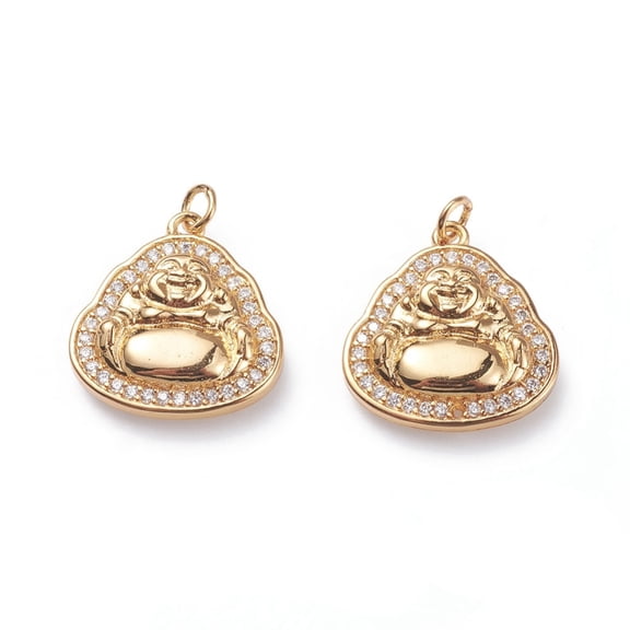 1pc Brass Micro Pave Cubic Zirconia Pendants with Soldered Jump Rings Buddha Clear Golden 15.5x15x3mm Hole: 2.2mm