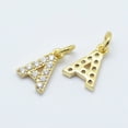 thumbnail image 1 of 1pc Brass Micro Pave Grade AAA Cubic Zirconia Charms Letter A Cadmium Free & Nickel Free & Lead Free Real 18K golden Plated 8.5x6x1.5mm Hole: 2mm, 1 of 1