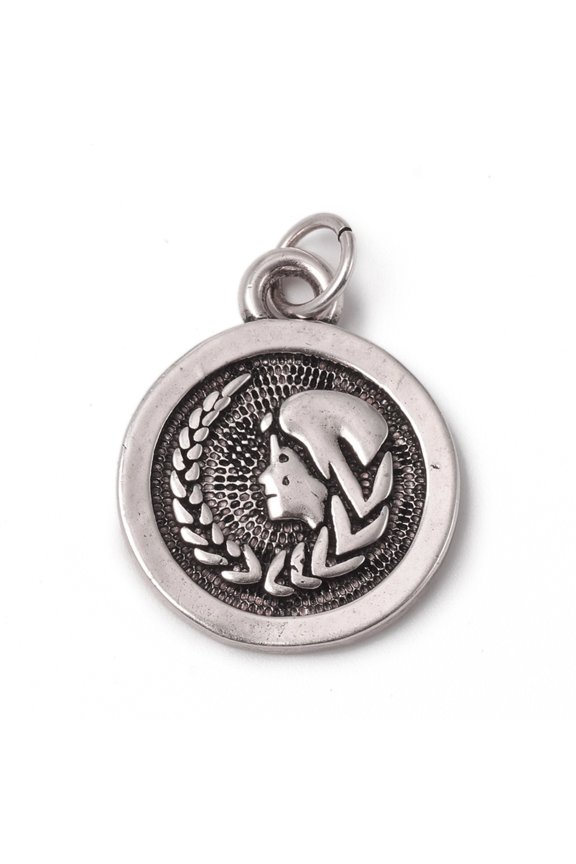 1pc Brass Pendants with Jump Rings Long-Lasting Flat Round with 12 Constellation/ Sign Antique Silver Virgo 18.5x15x2mm Jump Ring: 5x0.7mm Inner Diameter: 3.6mm