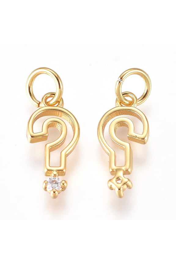 1pc Brass Punctuation with Micro Pave Cubic Zirconia and Jump Rings Question Mark Clear Golden 11x5x1.5mm Hole: 2.6mm