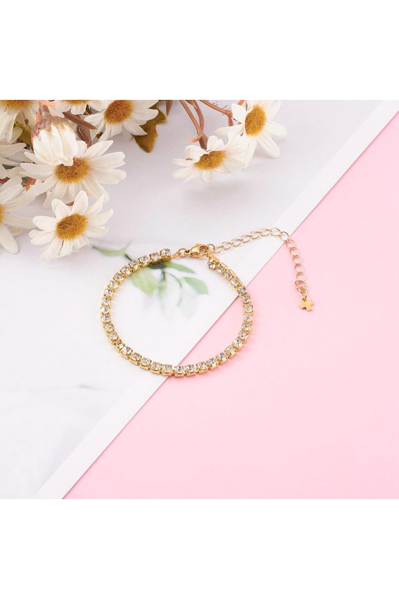 1pc Brass Rhinestone Strass Chain Bracelets Rhinestone Cup Chains Bracelets Golden 7 inch(17.8cm) Rhinestone