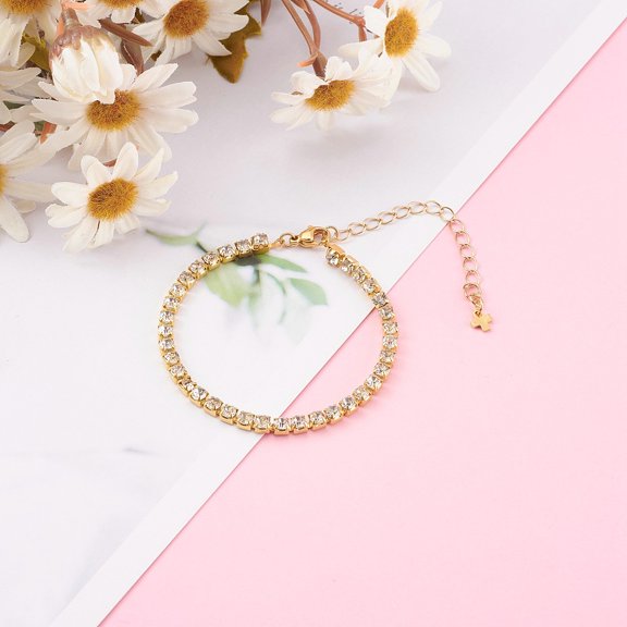 1pc Brass Rhinestone Strass Chain Bracelets Rhinestone Cup Chains Bracelets Golden 7 inch(17.8cm)
