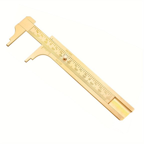 1pc Brass Vernier Caliper Pocket Caliper Handy Caliper Measuring Tool Double Scale Sliding Gauge Mini Metal Pocket Ruler For Bead Wire Jewels Rings Measurement (Simple Style)