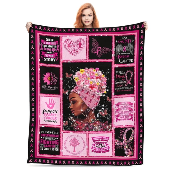 1pc Breast Cancer Awareness Hopes Throw Blanket 80x60 Inch - Ultra Soft Lightweight Flannel Plaid Design with Inspirational Quotes