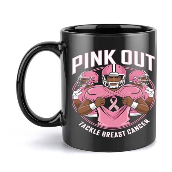 1pc Breast Cancer Awareness Mug Pink Out Game Day Design with Pink Players 11oz Black Coffee Cup Tactical Supporters Birthday Christmas Present Sports Fans Casual Drinkware Meaning