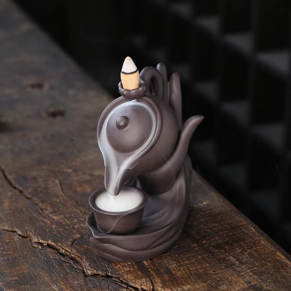 1pc Buddha Hand Purple Clay Backflow Incense Burner, Home & Tea House Decor (Without Incense)