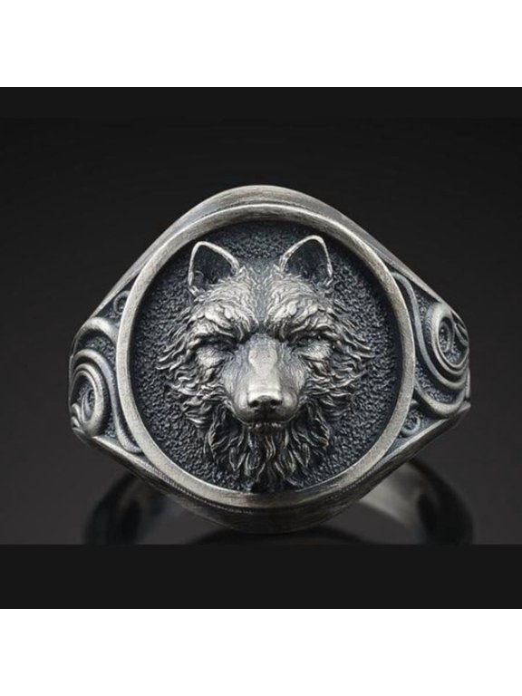 1pc Bully Fashion Ring Wolf Head Shape Botanical Pattern Ring Men'S and Women'S Rings Daily Decoration Mori Style Decoration Mother'S Day Gift Father'S Day Gift Christmas Gift,Silvery5