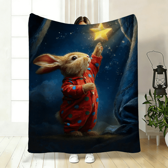 1pc Bunny-Themed Decorative Blanket with High-Definition Print. Cozy And Warm Flannel Blankets Suitable for Travel, Camping, Sofa, Living Room, Couch, Chair, And Bed. A Perfect Gift for Family