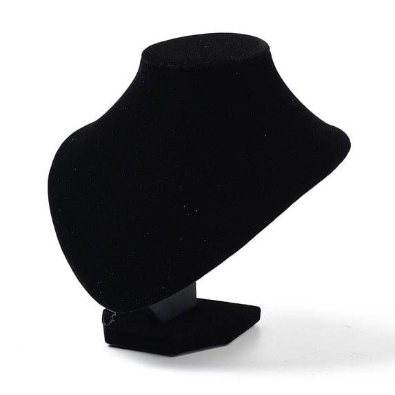 1pc Bust Plastic Covered with Velvet Necklace Display Stands Black 18x19x17cm