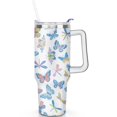 thumbnail image 1 of 1pc Butterfly 40oz Tumbler with Straw & Handle - Insulated Stainless Steel Cup | Holiday Gift for Man Women (Christmas, Valentine's, Birthday), 1 of 5