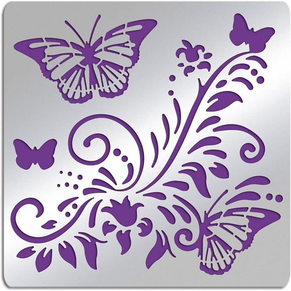 1pc Butterfly Metal Stencils 16 cm Square Scrapbooking Drawing Stencils Stainless Steel Flowers Pattern Painting Stencils for Crafting Engraving Pyrography Journal and Wood Burning