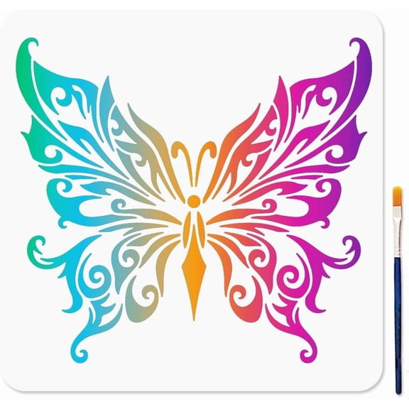 1pc Butterfly Stencil Mandala Butterfly Stencils 11.8x11.8inch Floral Flying Butterfly Stencils with Paint Brush Art Floral Pattern Templates for Craft on Window Wood Wall Home Decor
