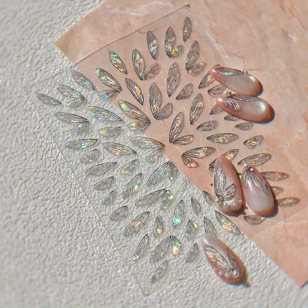 1pc Butterfly Wings Nail Art Stickers - Translucent Fairy Design for DIY Nail Decoration, Self-Adhesive Decals, Laser Finish, Fantasy Theme