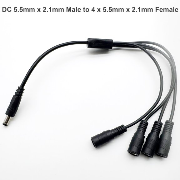 1pc CCTV DC Barrel Power Supply 5.5mm x 2.1mm 1 Male to 4 x Female Extension Y Splitter Adapter Cable LED Light Strip Camera