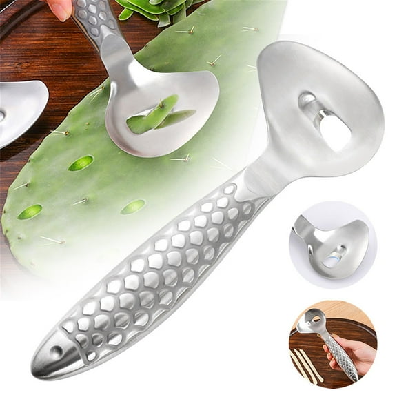 1pc Cactus Peeler Tool, Thickened Heavy Duty Cactus Peeler Spoon Stainless Steel 7.28x2.68in Noodle Cutter Long Handle Knife with Hole, Kitchen Gadget Accessories for Cooking