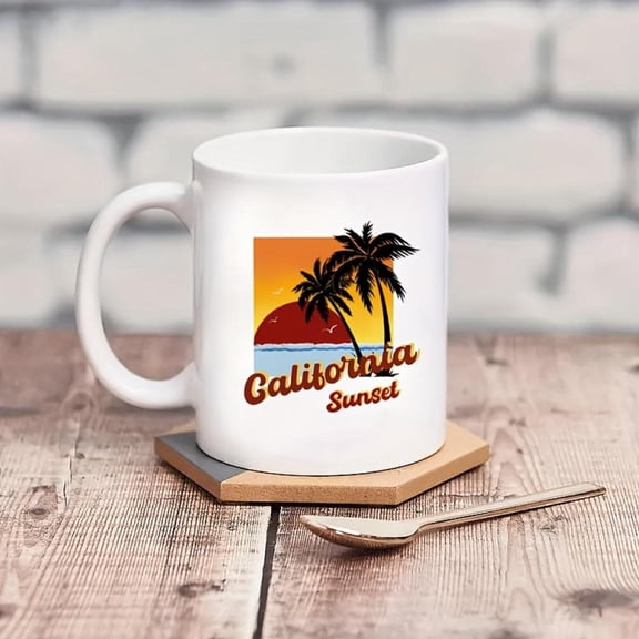 1pc California Sunset Graphic Ceramic Coffee Mug 11oz Insulated Reusable Washable Tea Cup Office Home Party Whimsical Multipurpose Drinkware Christmas