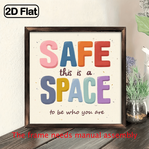 1pc Calming Corner Safe Space Inspirational Wooden Wall Art - 8x8 Vintage Motivational Quote Sign, Wood Decor with Playful Lettering Smooth Finish, Multi-Purpose Home Decor for Living Room, Bedroo