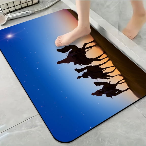 1pc Camel Caravan at Desert Night Bathroom Rug Bathroom Decor and Accessories- Durable,Anti Slip,And Quick Drying,Suitable For Indoor/outdoor Use - Perfect For Bathrooms,Bedrooms,Kitchens