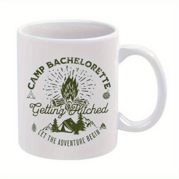 1pc Camp Bachelorette 11oz Ceramic Coffee Mug Getting Hitched Adventure Theme with Mountain Trees Stars Design Bachelorette Party All Season Use Durable Stylish Ideal Camping Enthu