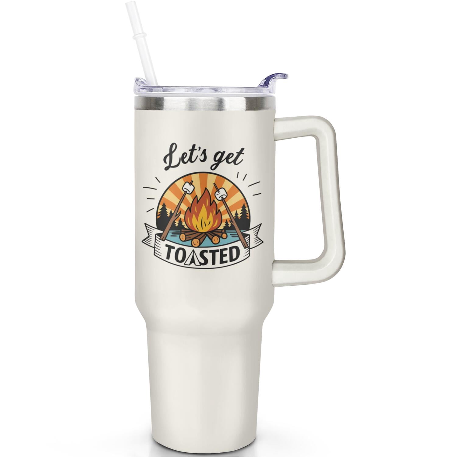 1pc Campers 40oz Tumbler with Straw & Handle - Insulated Stainless Steel Cup | Holiday Gift for Man Women (Christmas, Valentine's, Birthday)