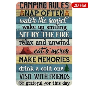 1pc Camping Rules Metal Wall Sign, 8x12 Inches, High-Quality Rustproof & UV Protected, Perfect for Outdoor Spaces, Home Decor, Campground, Cabin, Porch, Campfire Gatherings, Rustic Vintage Style