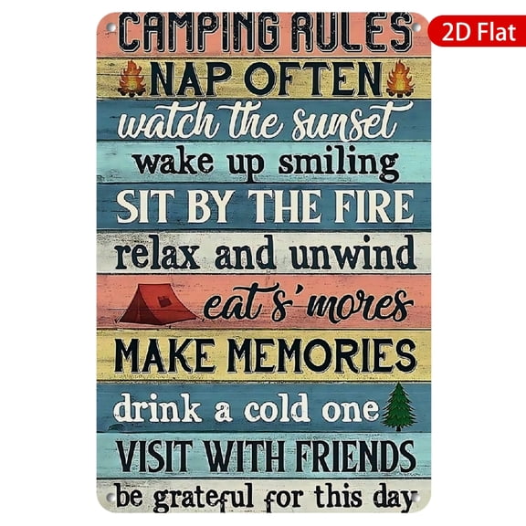 1pc Camping Rules Metal Wall Sign, 8x12 Inches, High-Quality Rustproof & UV Protected, Perfect for Outdoor Spaces, Home Decor, Campground, Cabin, Porch, Campfire Gatherings, Rustic Vintage Style