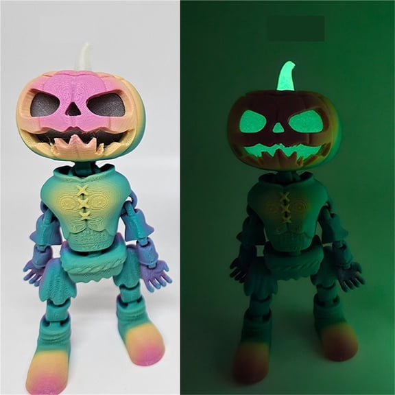 1pc Candy Color Size: 11*5*5cm (Glow-in-the-dark Green Core) 3D Printed Halloween Skull Ornament With Movable Joints And Light-Up