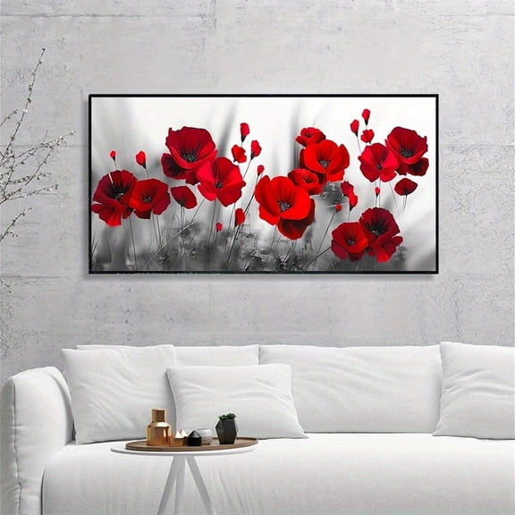 1pc Canvas Painting, Abstract Red Flower Painting Wall Art Decoration, Living Room Wall Decoration, Bedroom Wall Decoration, Canvas Wall Art Decoration, Frameless