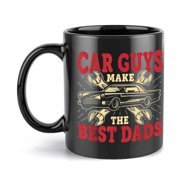 1pc Car Guys Make Best Dads 11oz Ceramic Mug Humorous Wrench Car Design Black Coffee Cup Beverages Birthday Holiday Idea Hand Wash Only Car Decor
